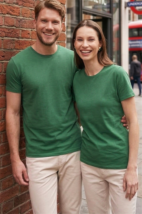 Unisex Slim Fit Dar Kesim %100 Pamuk Yumuşak Dokulu Yeşil Bisiklet Yaka Tişört