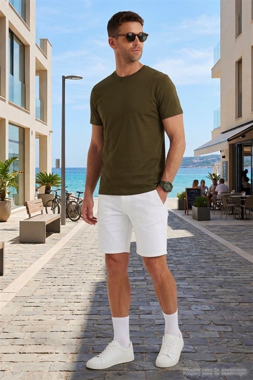 Unisex Slim Fit Dar Kesim %100 Pamuk Yumuşak Dokulu Yeşil Bisiklet Yaka Tişört