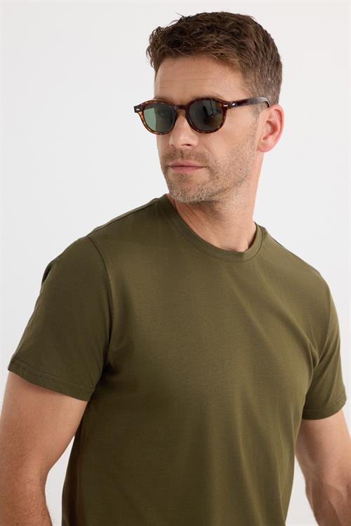 Unisex Slim Fit Dar Kesim %100 Pamuk Yumuşak Dokulu Yeşil Bisiklet Yaka Tişört