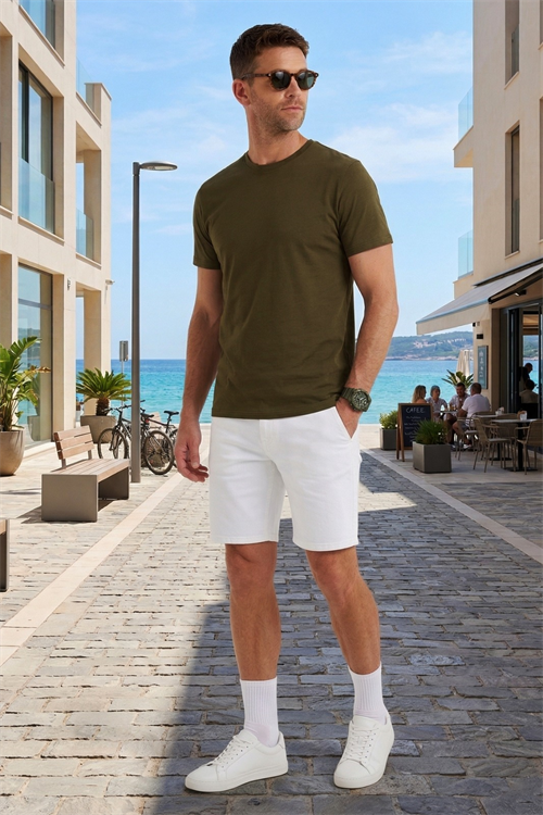 Unisex Slim Fit Dar Kesim %100 Pamuk Yumuşak Dokulu Yeşil Bisiklet Yaka Tişört