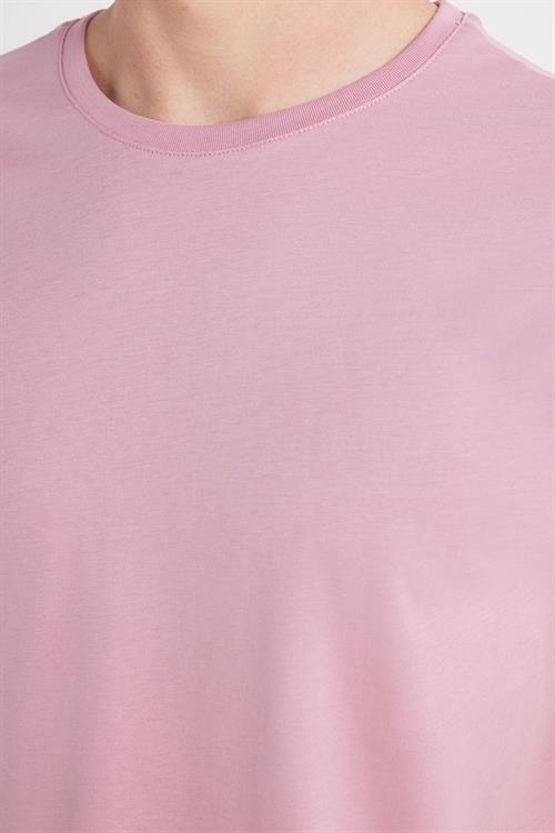 Unisex Slim Fit Dar Kesim %100 Pamuk Yumuşak Dokulu Lila Bisiklet Yaka Tişört