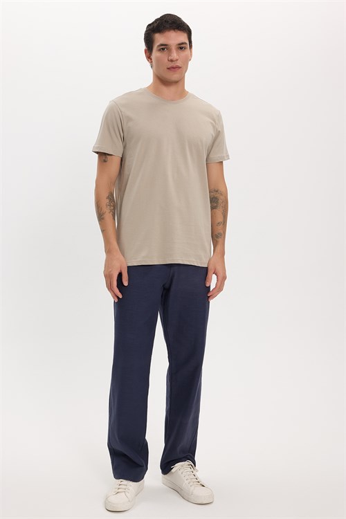 Unisex Slim Fit Dar Kesim %100 Pamuk Yumuşak Dokulu Vizon Bisiklet Yaka Tişört