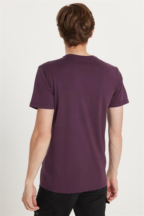 Unisex Slim Fit Dar Kesim %100 Pamuk Yumuşak Dokulu Mor Bisiklet Yaka Tişört