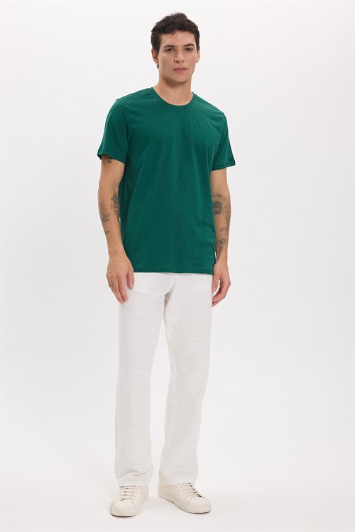 Unisex Slim Fit Dar Kesim %100 Pamuk Yumuşak Dokulu Yeşil Bisiklet Yaka Tişört