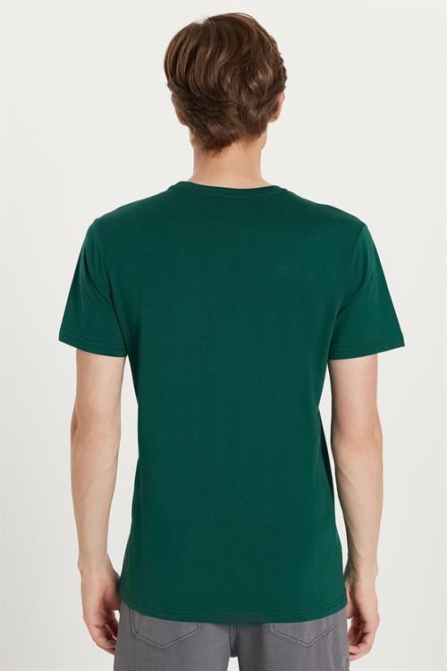 Unisex Slim Fit Dar Kesim %100 Pamuk Yumuşak Dokulu Yeşil Bisiklet Yaka Tişört