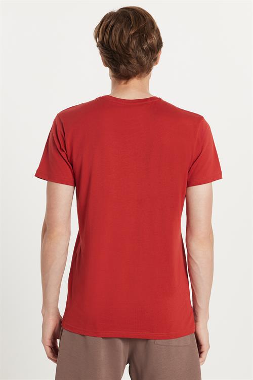 Unisex Slim Fit Dar Kesim %100 Pamuk Yumuşak Dokulu Kiremit Bisiklet Yaka Tişört