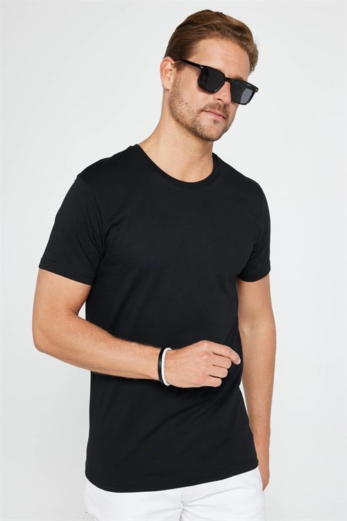 Unisex 5li Paket Siyah-Beyaz-Bordo-Lacivert-Gri Slim Fit Dar Kesim %100 Pamuk Bisiklet Yaka Tişört