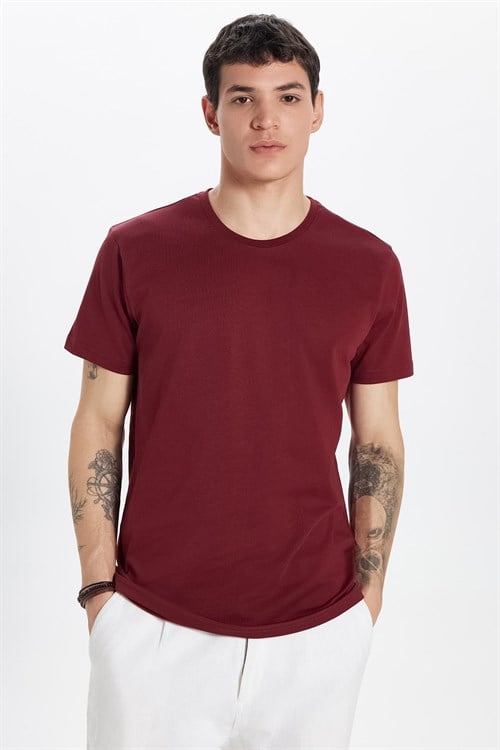 Unisex 5li Paket Siyah-Beyaz-Bordo-Lacivert-Gri Slim Fit Dar Kesim %100 Pamuk Bisiklet Yaka Tişört