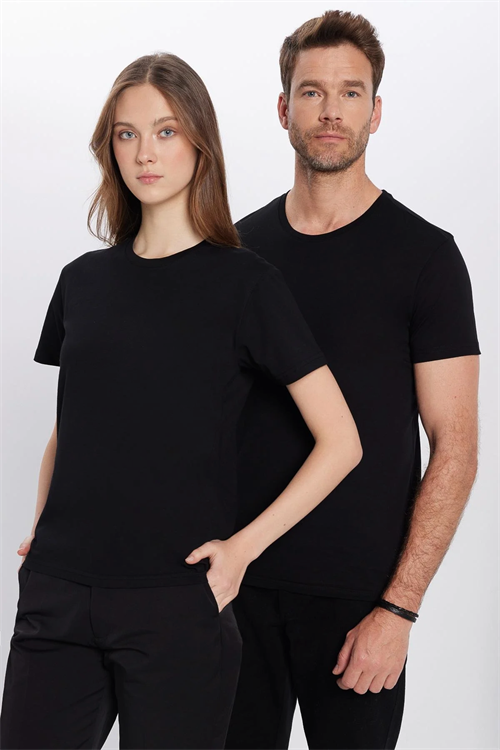 Unisex 5li Paket Siyah Slim Fit Dar Kesim %100 Pamuk Bisiklet Yaka Tişört