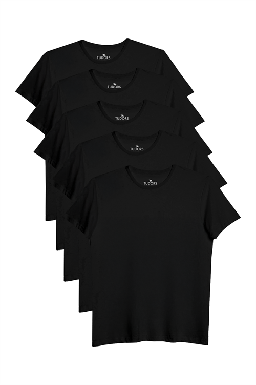 Unisex 5li Paket Siyah Slim Fit Dar Kesim %100 Pamuk Bisiklet Yaka Tişört