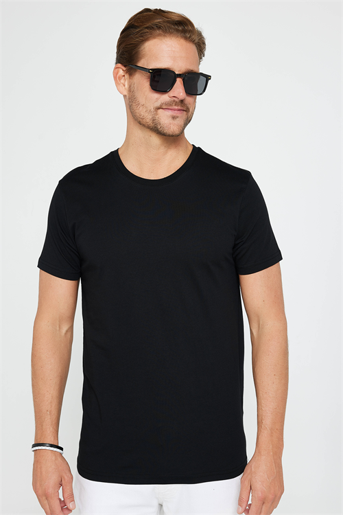 Unisex 5li Paket Siyah Slim Fit Dar Kesim %100 Pamuk Bisiklet Yaka Tişört