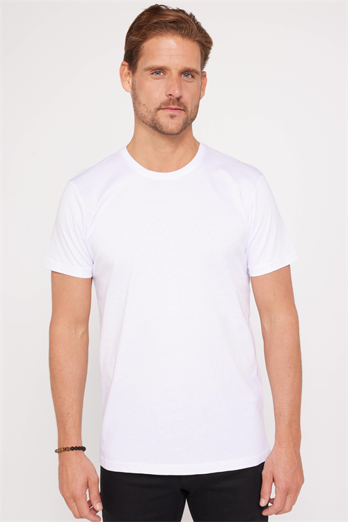 Unisex 5li Paket Beyaz Slim Fit Dar Kesim %100 Pamuk Bisiklet Yaka Tişört