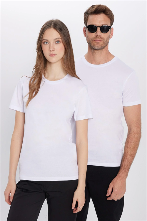 Unisex 5li Paket Beyaz Slim Fit Dar Kesim %100 Pamuk Bisiklet Yaka Tişört