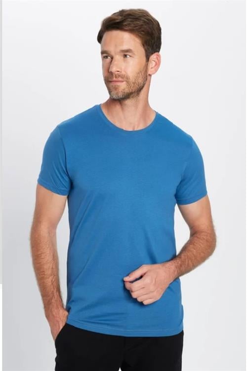 Unisex 5li Paket Siyah-Taş-Mavi-Açık Mavi-Beyaz Slim Fit Dar Kesim %100 Pamuk Bisiklet Yaka Tişört
