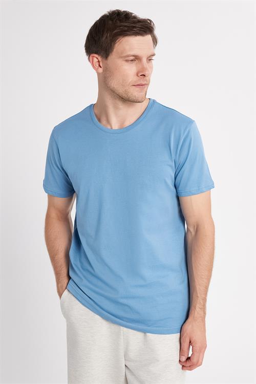 Unisex 5li Paket Siyah-Beyaz-Taş-Mavi-Gri Slim Fit Dar Kesim %100 Pamuk Bisiklet Yaka Tişört