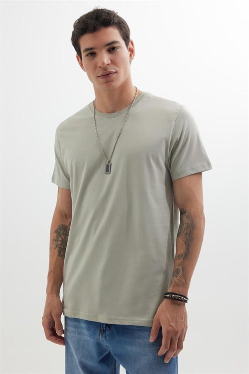 Unisex 5li Paket Siyah-Gri-Lacivert-Beyaz-Yeşil Slim Fit Dar Kesim %100 Pamuk Bisiklet Yaka Tişört
