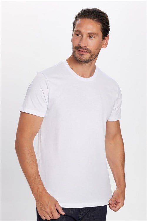 Unisex 5li Paket Siyah-Gri-Lacivert-Beyaz-Yeşil Slim Fit Dar Kesim %100 Pamuk Bisiklet Yaka Tişört