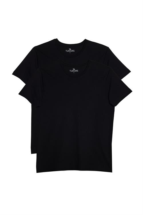 Unisex 2li Paket Siyah Slim Fit Dar Kesim %100 Pamuk Bisiklet Yaka Tişört