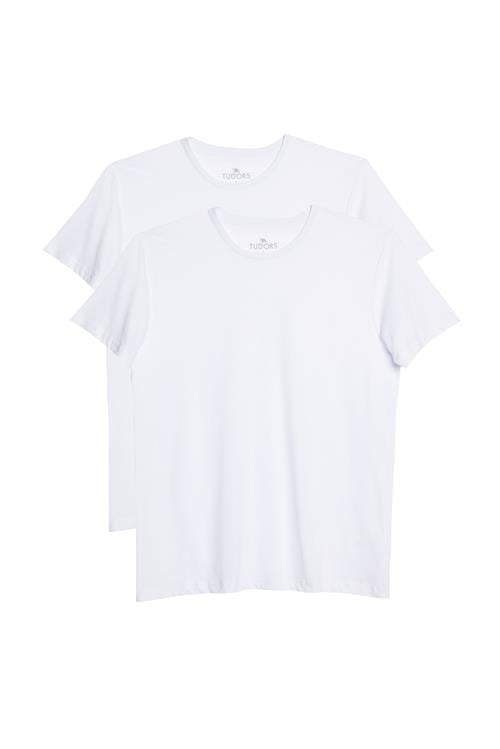 Unisex 2li Paket Beyaz Slim Fit Dar Kesim %100 Pamuk Bisiklet Yaka Tişört