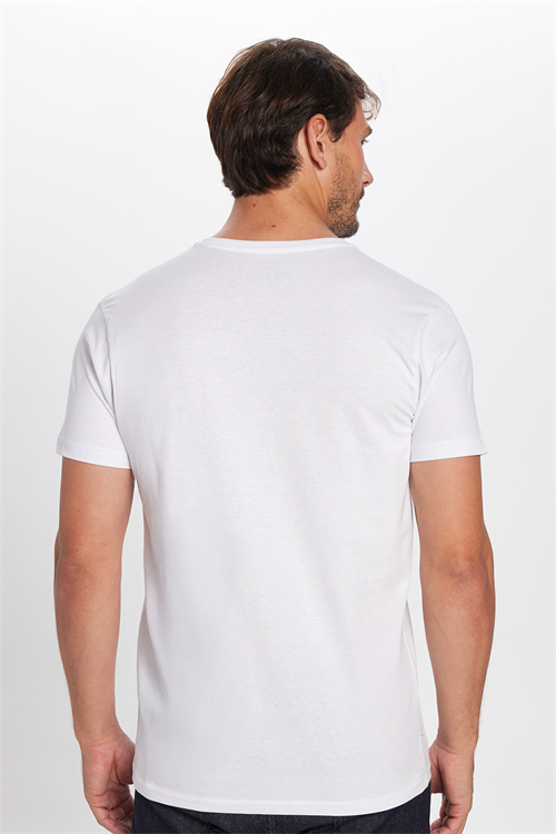 Erkek Slim Fit Dar Kesim %100 Pamuk Yumuşak Dokulu Beyaz V Yaka Tişört