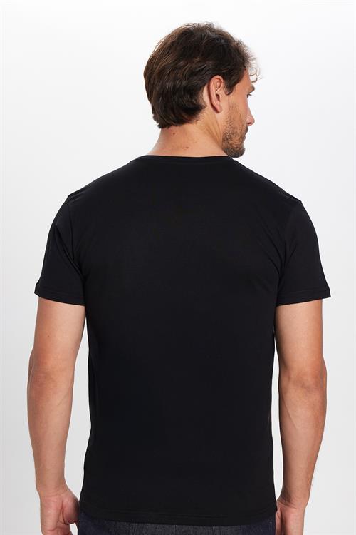Erkek Slim Fit Dar Kesim %100 Pamuk Yumuşak Dokulu Siyah V Yaka Tişört