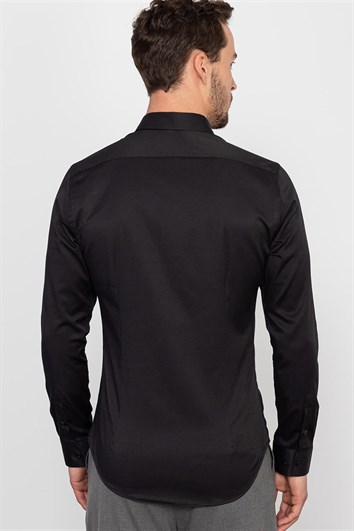Süper Slim Uzun Kollu Düğmeli Yaka Fit Likralı Gömlek