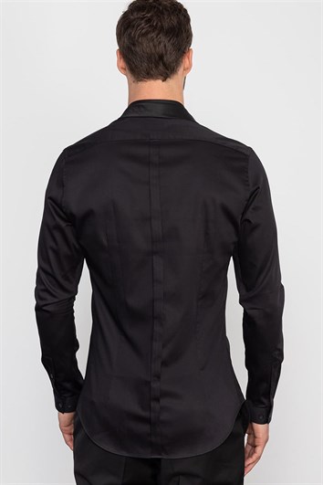 Süper Slim Fit Uzun Kollu Extra Likralı Erkek Siyah Gömlek