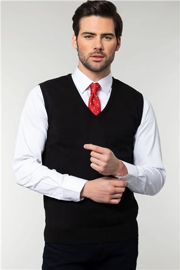 Erkek Slim Fit V Yaka Kendinden Desenli Siyah Süveter