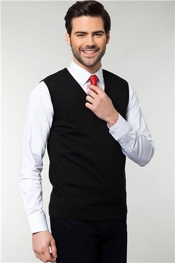 Erkek Slim Fit V Yaka Kendinden Desenli Siyah Süveter