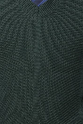 Erkek Slim Fit V Yaka Kendinden Desenli Yeşil Süveter
