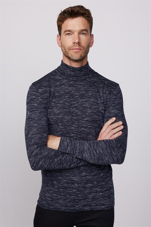 Erkek Slim Fit Dar Kesim Desenli İnce Lacivert Tam Balıkçı Yaka Sweatshirt