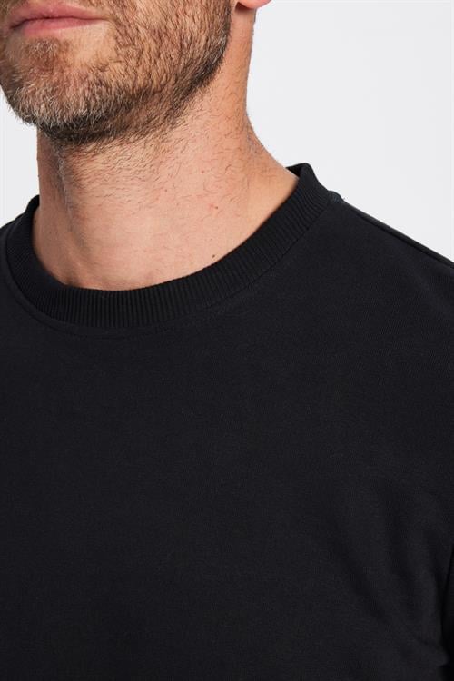 Unisex Relax Fit Rahat Kesim Pamuklu 3 İplik İçi Polarlı Basic Siyah Bisiklet Yaka Sweatshirt