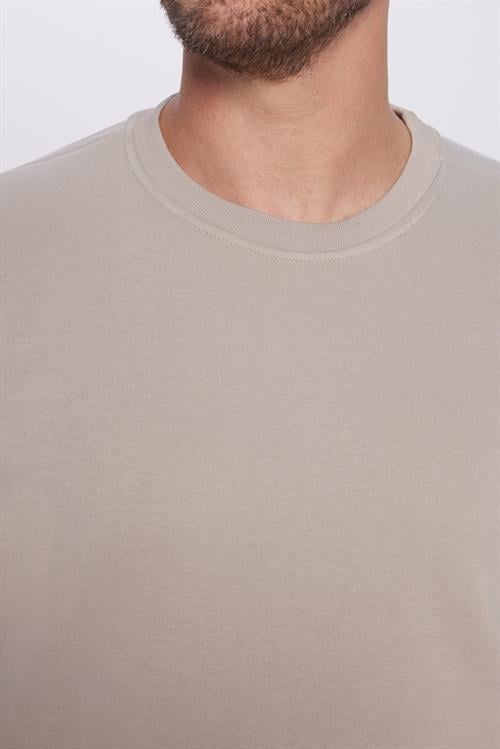 Unisex Relax Fit Rahat Kesim Pamuklu 3 İplik İçi Polarlı Basic Gri Bisiklet Yaka Sweatshirt