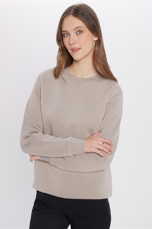Unisex Relax Fit Rahat Kesim Pamuklu 3 İplik İçi Polarlı Basic Gri Bisiklet Yaka Sweatshirt