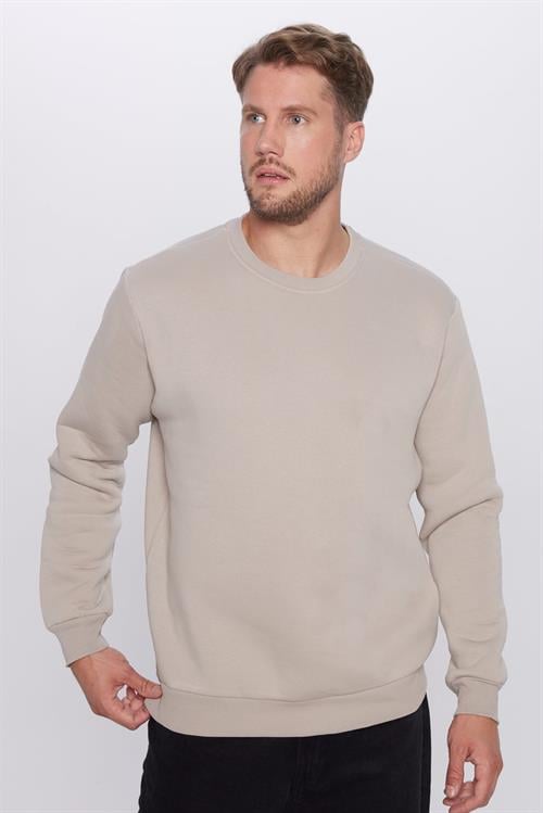 Unisex Relax Fit Rahat Kesim Pamuklu 3 İplik İçi Polarlı Basic Gri Bisiklet Yaka Sweatshirt
