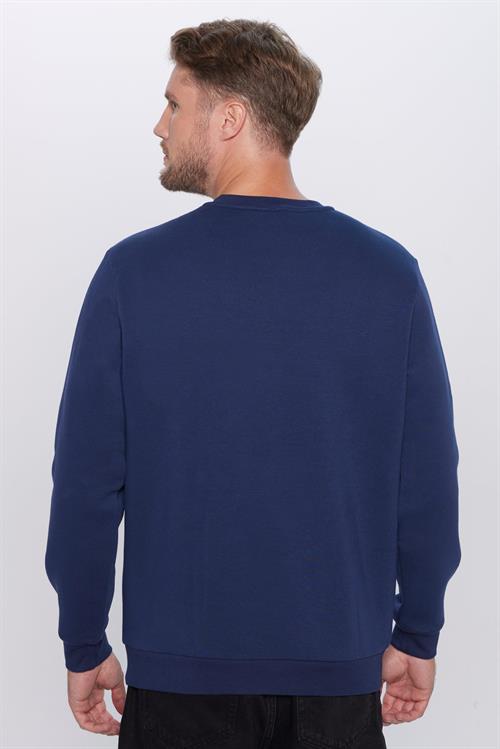 Unisex Relax Fit Rahat Kesim Pamuklu 3 İplik Polarlı Basic Lacivert Bisiklet Yaka Sweatshirt