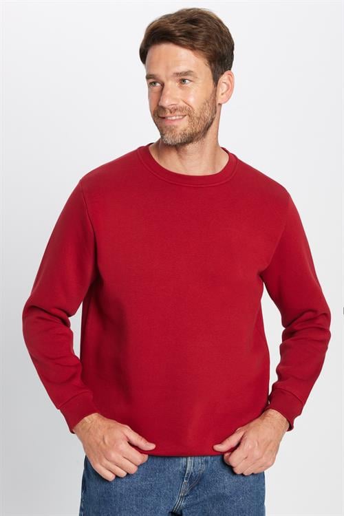 Unisex Relax Fit Rahat Kesim Pamuklu 3 İplik İçi Polarlı Basic Bordo Bisiklet Yaka Sweatshirt