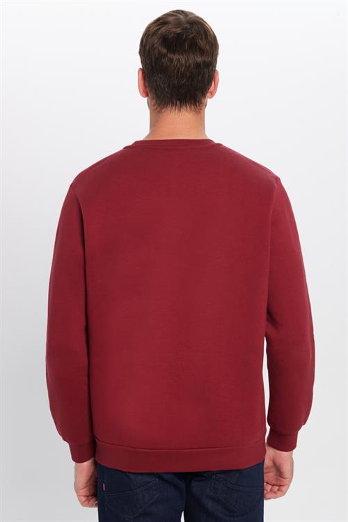 Unisex Relax Fit Rahat Kesim Pamuklu 3 İplik İçi Polarlı Basic Bordo Bisiklet Yaka Sweatshirt
