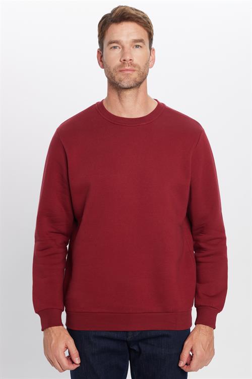 Unisex Relax Fit Rahat Kesim Pamuklu 3 İplik İçi Polarlı Basic Bordo Bisiklet Yaka Sweatshirt