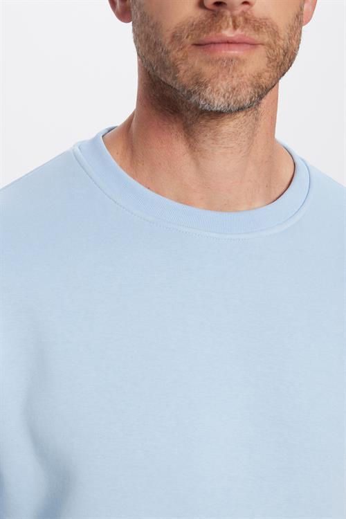Unisex Relax Fit Rahat Kesim Pamuklu 3 İplik İçi Polarlı Basic Mavi Bisiklet Yaka Sweatshirt