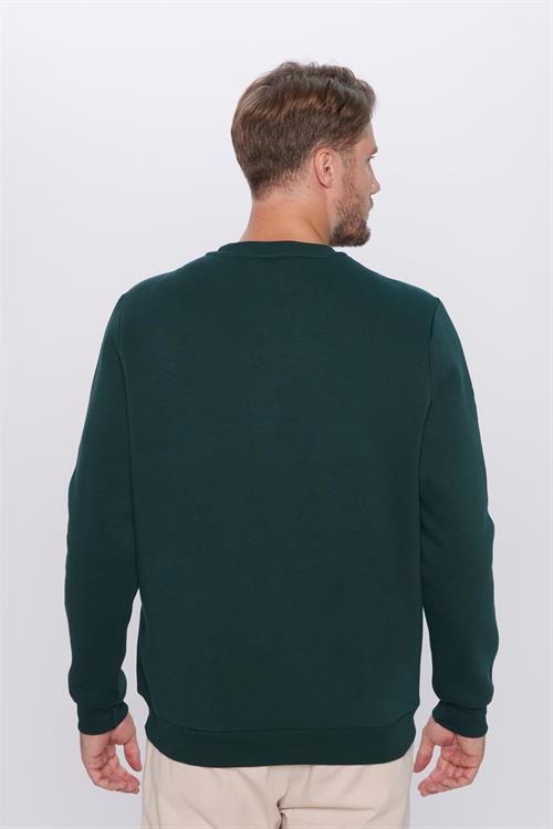 Unisex Relax Fit Rahat Kesim Pamuklu 3 İplik İçi Polarlı Basic Yeşil Bisiklet Yaka Sweatshirt