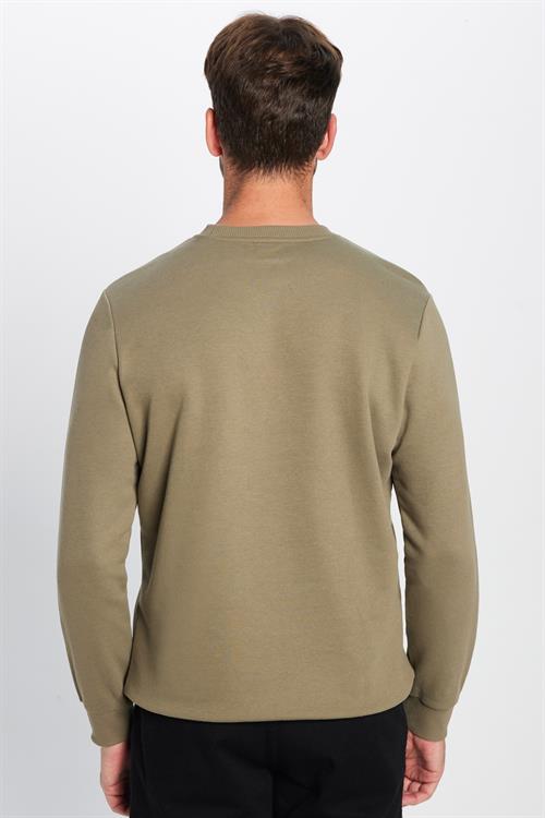 Unisex Relax Fit Rahat Kesim Pamuklu 3 İplik İçi Polarlı Basic Yeşil Bisiklet Yaka Sweatshirt