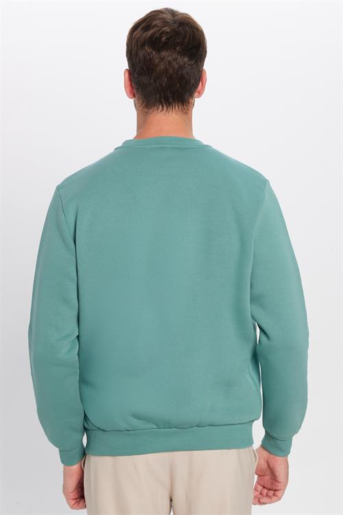 Unisex Relax Fit Rahat Kesim Pamuklu 3 İplik İçi Polarlı Basic Petrol Bisiklet Yaka Sweatshirt
