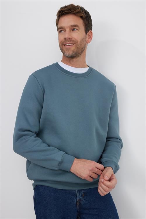 Unisex Relax Fit Rahat Kesim Pamuklu 3 İplik İçi Polarlı Gri Bisiklet Yaka Sweatshirt