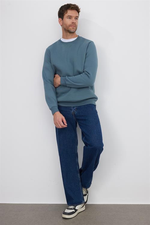 Unisex Relax Fit Rahat Kesim Pamuklu 3 İplik İçi Polarlı Gri Bisiklet Yaka Sweatshirt