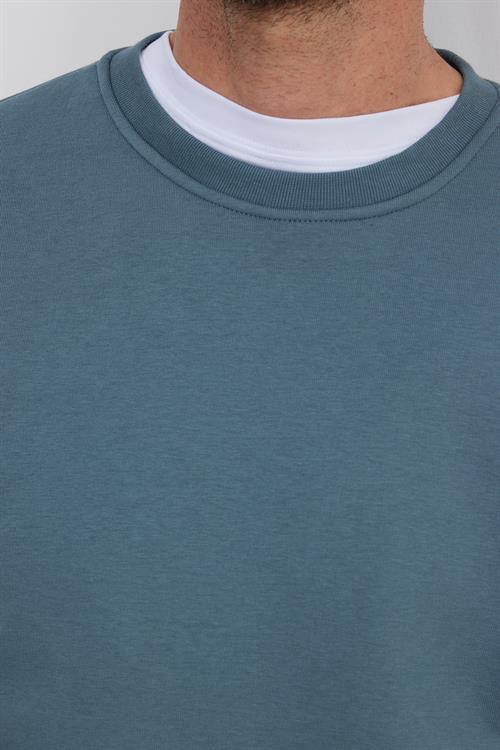 Unisex Relax Fit Rahat Kesim Pamuklu 3 İplik İçi Polarlı Gri Bisiklet Yaka Sweatshirt