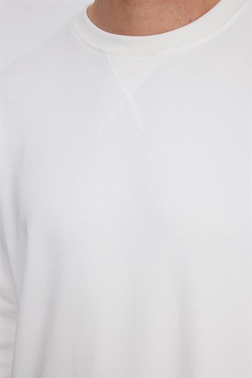 Unisex Relax Fit Rahat Kesim %100 Pamuk 3 İplik Basic Beyaz Bisiklet Yaka Sweatshirt
