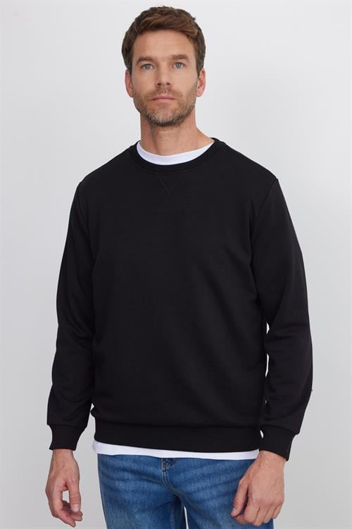 Unisex Relax Fit Rahat Kesim %100 Pamuk 3 İplik Basic Siyah Bisiklet Yaka Sweatshirt