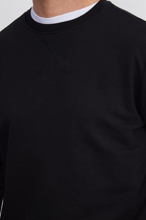 Unisex Relax Fit Rahat Kesim %100 Pamuk 3 İplik Basic Siyah Bisiklet Yaka Sweatshirt