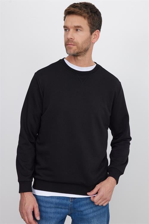 Unisex Relax Fit Rahat Kesim %100 Pamuk 3 İplik Basic Siyah Bisiklet Yaka Sweatshirt